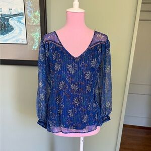 BA&SH BASH Silk Blouse Paisley Top Shirt Sheet Silk Metallic, Size 1, XS, S